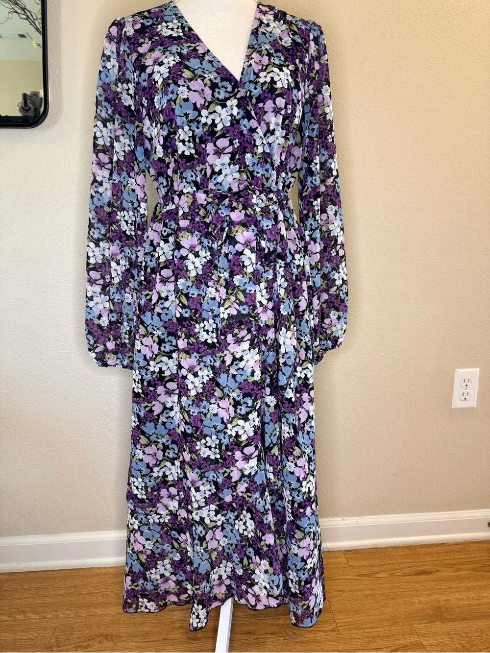Floral Wrap Maxi Dress in Purple and Blue